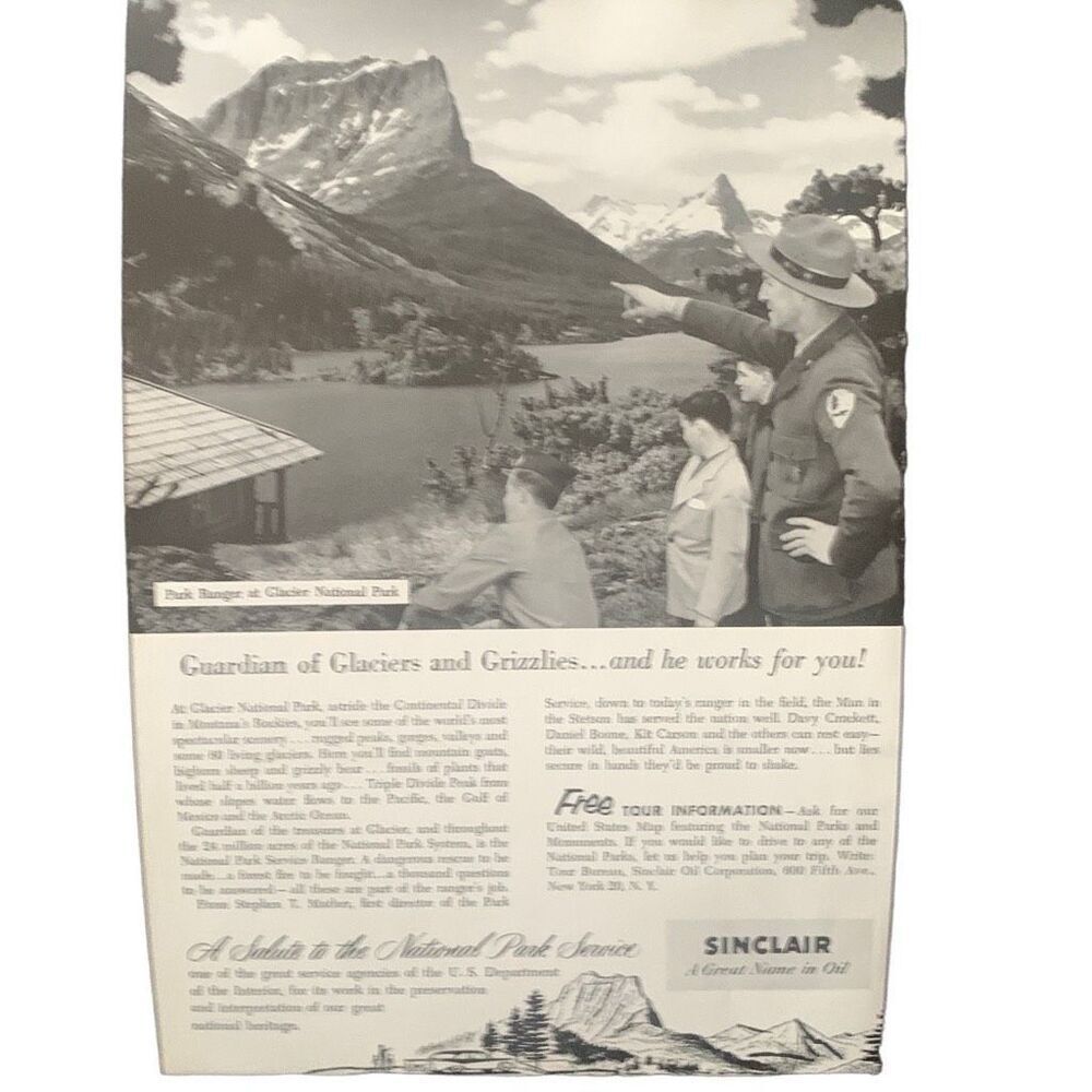 Vintage 1955 Sinclair Oil Guardian of Glaciers and Grizzlies Ad Advertisement